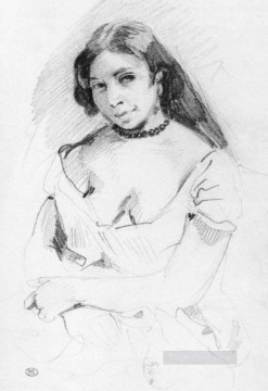  Delacroix Canvas - Aspasia sketch Romantic Eugene Delacroix